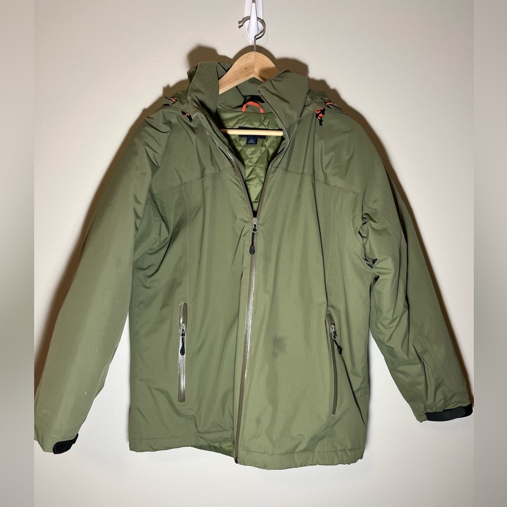 Lands End Womens Coat Jacket w/Adjustable Hood Sz Med 38-40 Green Full Zip